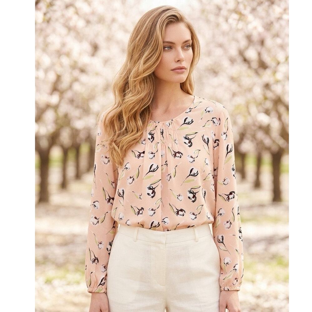 Sejour Pink Floral Puff Sleeve Top Womens 2X Workwear Career Party Dressy Brunch